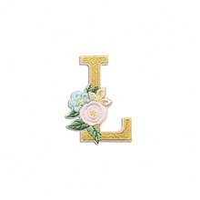 1/26 piezas Parches bordados con flores y letras inglesas coloridas, pegatinas decorativas de aplicación de costura con adhesivo en la parte posterior (disponibles en varios colores) - Amarillo - Ver 13