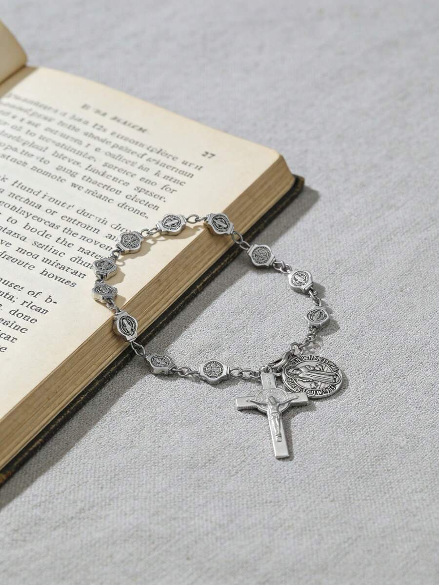 1件简约十字架宗教手链，男女皆宜，复古节日配饰 - 手鍊 - 查看 1