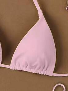 Bộ bikini hai mảnh màu trơn dành cho nữ, kiểu dáng ngọt ngào và gợi cảm, phù hợp cho kỳ nghỉ lãng mạn, đi biển mùa hè 2026, trang phục sinh nhật cho nữ, đồ tập thể dục cho nữ, váy thanh lịch cho nữ, váy sang trọng cho nữ, trang phục đi nghỉ mát cho nữ, áo thun thường ngày cho nữ - Hồng - Xem 4