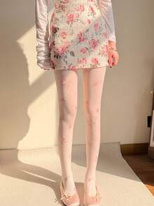 1 Pair Women's Tie Dye Floral Print Velvet Tights - White - View 6