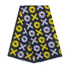 非洲 Ankara 蠟染印花布料，黑色底黃色白色 XO 幾何圓圈圖案，透氣布料，適用於非洲派對洋裝、頭巾、裙子、DIY 縫製服飾、休閒穿搭與家居裝飾材料 - 蠟染布 - 查看 10
