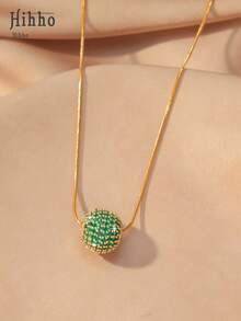 Hihho 1pc Minimalist Chic Inlaid Zirconia Spherical Pendant Necklace, Delicate Jewelry Gift For Women, Party & Holiday - 3D Sphere - View 17