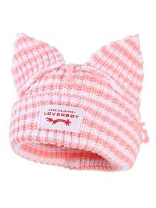1pc Women's Fashion Striped Ear Adorned Distressed Fabric Tag Knitted Hat, Warm For Autumn/Winter Outfit Beanie Fall Outfit - Nhiều màu - Xem 10