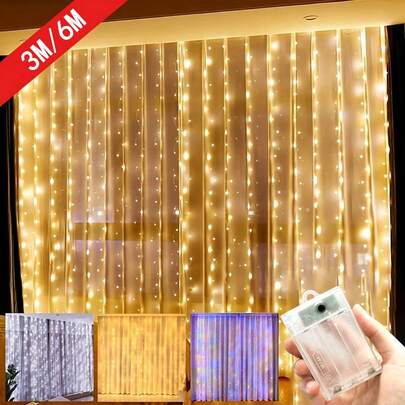 Battery Powered Curtain String Lights, 8 Lighting Modes, Home Bedroom Decor Lights, Curtain Lights, Indoor Decor, Wedding Party Decor, Birthday Gift, Holiday Atmosphere Decor, Single Party