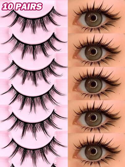 MAANGE 10 Cặp Mi Giả Lông Chồn 3D Tự Nhiên Mềm Mại, Kiểu Hoạt Hình Đầu Nhọn, Hình Dáng Mi Đan Xù Tự Nhiên, Cong Mềm, Mi Nối, Mi Ấn Tượng, Mi Tự Nhiên - Quà Tặng Ngày của Mẹ