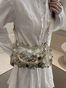 2026新款亮片小众高端手提包，女士礼品托特包单肩斜挎腋下包 - 金色 - 查看 5