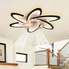Low Profile Ceiling Fan With Lights, Flower Shaped LED Ceiling Fan, Quiet Bladeless Fan Light For Bedroom, Kids Room, Dining Room - Multicolor - View 3