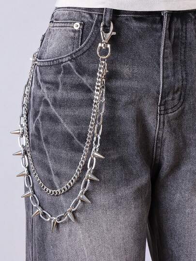 1条朋克金属腰链，多层铆钉腰带，嘻哈街头牛仔裤配饰链