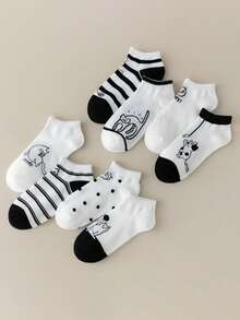 4双随机卡通猫咪图案休闲薄款短袜，女士款，春夏款 - 彩色 - 查看 3