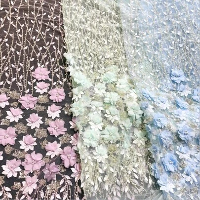 2026 Hochwertige afrikanische nigerianische 3D-Blumen-Netzspitze-Stoff für Hochzeit Bräutigam Stickerei Französische Spitzenstoffe zum Nähen