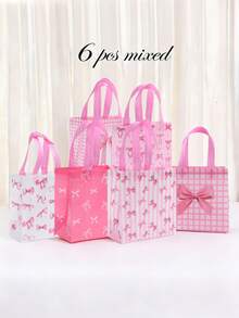6Pcs Pink Bow Gift Bag With Handle,Non-Woven Handbag,Pink Birthday Gift Wrapping Bag,Tote Bag,Storage Bag,Pink Bow Party Favor Bag,Wedding Decor,Bridal Shower Favors,Babyshower Decor,Gender Reveal Party Decor,Birthday Party Decoration Supplies,Pink Bow Decor - Pink Bow - View 6