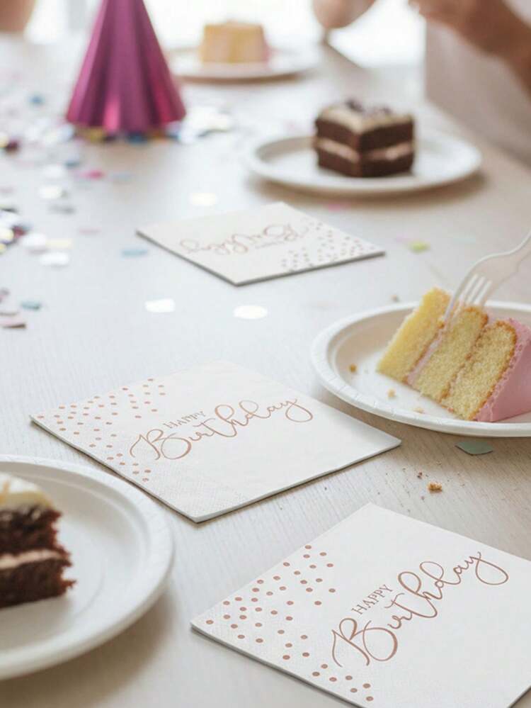 40/20/1 片装一次性生日派对餐巾纸，一次性餐具，10*10 英寸，三层加厚吸水餐巾纸，优雅玫瑰金箔甜点餐巾纸，女士晚宴庆祝派对装饰，情人节，婚礼，生日 - 查看 3