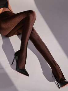 1 chiếc quần legging polyester bóng nhẹ, gợi cảm, co giãn tốt, thời trang, thanh lịch, ôm sát, đa năng, thích hợp cho mùa xuân/hè. - Cà phê nâu - Xem 1