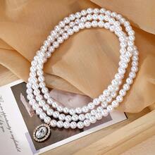 女士珍珠项链，百搭小众设计，优雅奢华颈链 - 銀色 - 查看 3