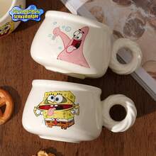SpongeBob SquarePants 饼干柄陶瓷咖啡杯，尼克儿童频道官方授权收藏品，趣味新奇茶杯，印有卡通人物名称，男女儿童粉丝生日圣诞礼物，比基尼海滩纪念品，可放入洗碗机和微波炉，防褪色印刷，适合盛装早晨咖啡或热巧克力 - 彩色 - 查看 3