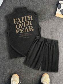 Simple-Men's Summer Washed Distressed Half-Zip Vest Set - Black - View 5