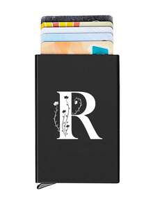 1pc Personalized Laser Engraved 26 Letter Name Card Holder, Aluminum Credit Card Case, Anti-Magnetic RFID Wallet With Auto Pop-Up Card Slot - Black - View 29