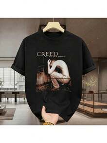 Conjunto para hombre estilo casual streetwear con estampado artístico y tipográfico tela cómoda ajuste holgado cuello redondo manga corta verano uso diario set de camiseta y short - Negro 1 - Ver 6