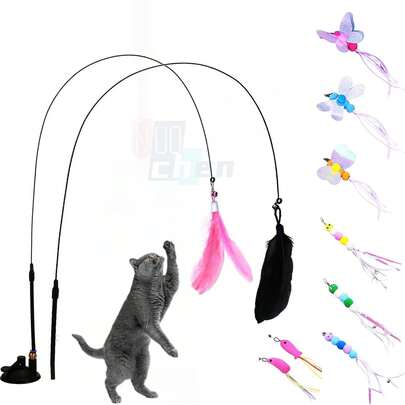 1pc Cat Teaser Wand Toy, Pet Artificial Feather Bell Replacement, Suitable For Cat Exercise And Entertainment, Handheld Teaser Wand With Replaceable Insect Head Designs