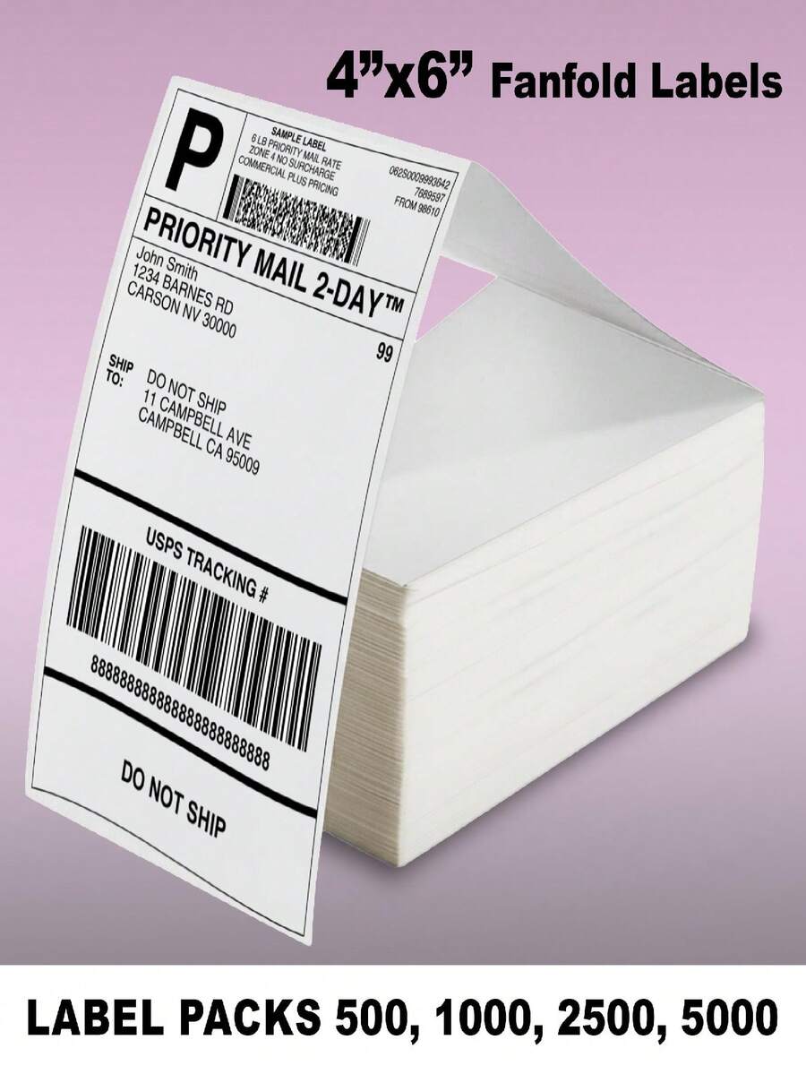 4x6 Direct Thermal Shipping Labels Fanfold 100 X 150 Mm Self Adhesive Address And Barcode Labels, Ink Free Printing For Thermal Printers - Rectangle - View 1