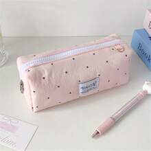 1个波点纯色铅笔盒，文具收纳袋，高品质化妆包，便携式化妆刷收纳盒，女士小物件整理袋 - 彩色 - 查看 16
