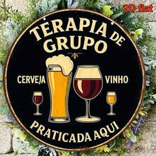 Plaque ronde en bois de 5,9 pouces avec thème bière et vin du Portugal et de l'Espagne - Panneau vintage "Cerveza/Cerveja/Cerveja De Vinho" avec phrase portugaise, décoration murale durable de couleur noir et or, convient pour bar, restaurant, maison - Art mural bière et vin, design plat 2D - Multicolore - Voir 1