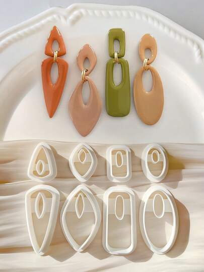 珠宝制作套装，无需钻孔，长方形聚合物粘土切割器套装，适用于制作波西米亚几何耳环 - 三角形、长方形、菱形和长椭圆形，流行的抽象聚合物粘土切割器，适用于DIY聚合物粘土珠宝、手工耳环、项链、吊坠，是手工爱好者、初学者和珠宝艺术家的理想之选。高品质锋利边缘，可干净利落地切割粘土。