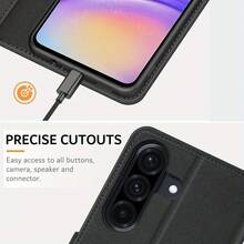 适用于三星 Galaxy A36 A35 5G 的黑色 PU 皮革钱包式翻盖保护套，带支架和卡槽 - 黑色 - 查看 4