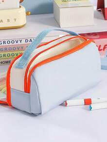 1pc Dopamine Contrast Color Portable Pencil Case, Large Capacity Stationery Bag, Unique Cute Pencil Box, Magnetic Snap Closure, Front Drawstring Design, Suitable For Elementary Students, Teenagers And Girls - Multicolor - View 5