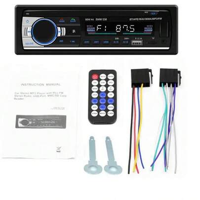 Radio de coche con audio USB/SD/MP3, Bluetooth y manos libres, con mando a distancia, color negro.