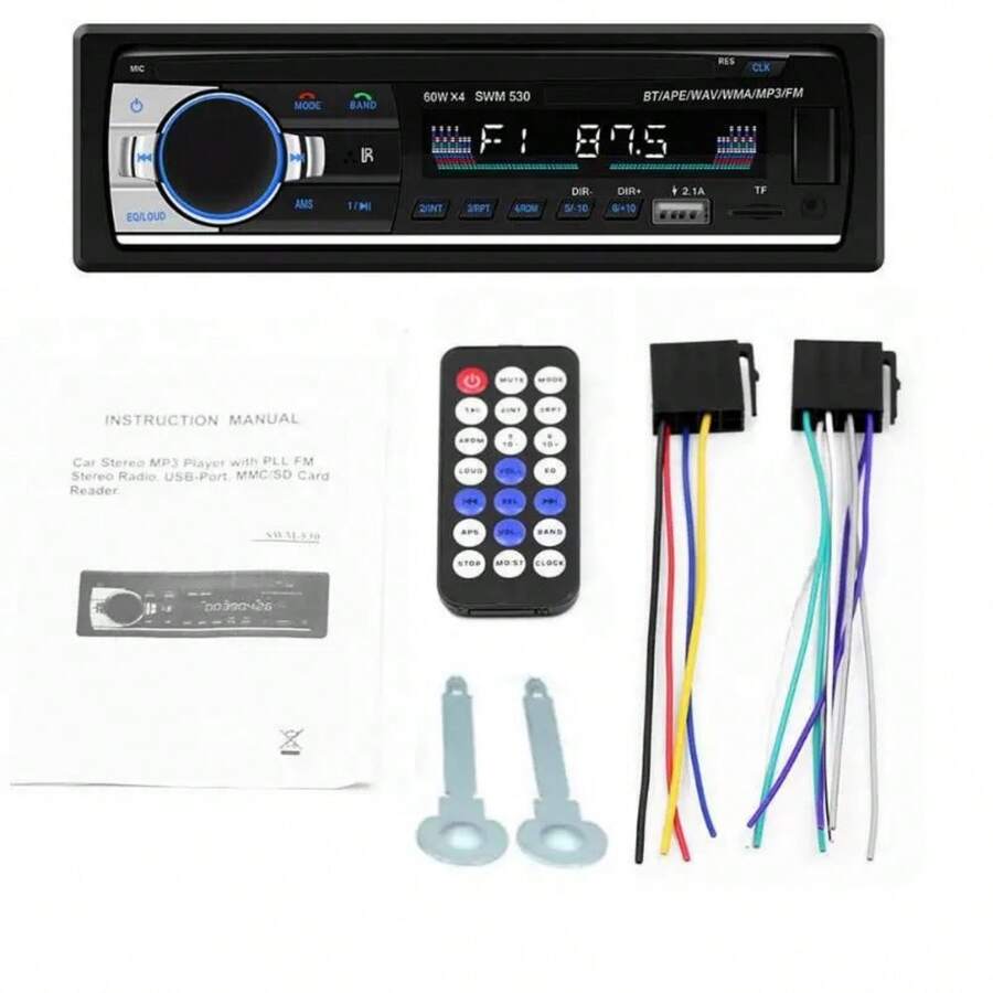 Radio de coche con audio USB/SD/MP3, Bluetooth y manos libres, con mando a distancia, color negro. - A - Ver 1
