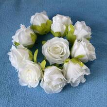 12 piezas de cabezas de flores de rosas blancas artificiales (con cáliz) - Blanco - Ver 1