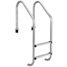 Escalera para piscinas enterradas: escalones de acero inoxidable de 2 peldaños con superficie antideslizante, pasamanos de alta resistencia con capacidad de carga de 385 lb y acabado plateado pulido, ideal para piscinas residenciales y de jardín. - Astilla - Ver 4