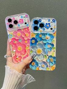 新款蓝光树脂蓝花手机壳，全包防震保护套，适用于 17 Pro Max、16 Pro、15、14、13 - 粉色 - 查看 5