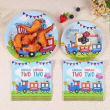 Train Birthday Party Disposable Tableware Set, 7/9 Inch Disposable Paper Plates, Napkins, Suitable For Family Gatherings, Gender Reveal, Celebrations, Birthdays, Weddings, Parties, Picnics - Multicolor - View 3