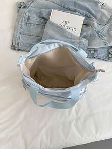 Minimalist Polka Dot Single Shoulder Bag, Fashionable Casual Messenger Bag, Large Capacity, School/College Style - Baby Blue - View 7