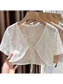 Women's Solid Color Floral Lace Kimono-Style Cardigan, Lightweight Bohemian-Style Short Shawl For Summer, Suitable For Pairing With Summer Dresses And Beachwear. - 白色 - 查看 3
