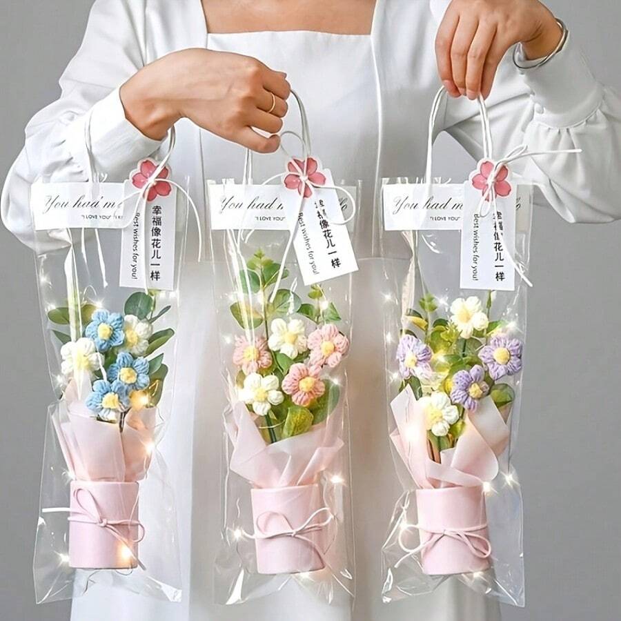 手工制作仿羊毛蓬松花朵工艺品，圣诞节和生日礼物，适合送给朋友和公司活动 - 彩色 - 查看 1