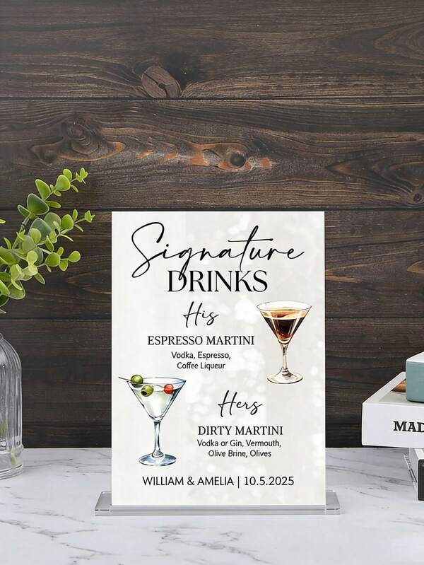 Customized Wedding Groom & Bride Cocktail Drink ID Sign, Wedding Specialty Drink ID Sign, Wedding Bar ID Sign, Customized Acrylic Bar Menu, Bride & Groom Drink ID Sign, Customized Name And Date