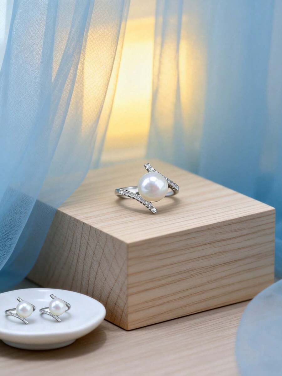 Nhẫn mạ bạc đính ngọc trai giả tinh tế, thiết kế độc đáo, tối giản, sang trọng, món đồ không thể thiếu để tôn lên vẻ đẹp thanh lịch. - Bạc - Xem 1