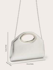 AIBBYDAR Bolsa de noite feminina, cor sólida prateada, com textura granulada, alça de metal, carteira de mão para vestido de noite, bolsa pequena quadrada, carteira, nécessaire, brilhante, lustrosa, luxuosa, charmosa, elegante, refinada, alça de ombro removível, adequada para baile, festa, casamento, confraternização de fim de ano e banquete. - Prata - Ver 9
