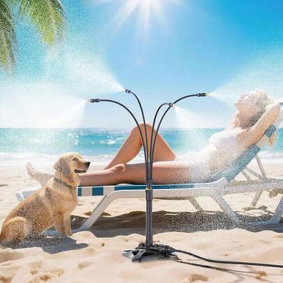 GOBRILLFUN Outdoor Standing Mister For Patio Cooling – Portable Misting Station Stand Up Mister With 26.2FT Hose, Backyard Cooling System For Pets, Garden, Pool, BBQ, Beach & Hot Days