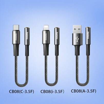 REMAX CB08(I-3.5F) Audio Adapter Cable (0.12M, Black, 0Ph TO 3.5 Female), High-Definition Sound Quality, No Playback Delay, Sturdy And Durable, Widely Compatible, Aluminum Alloy Head, Scratch-Resistant And Wear-Resistant.