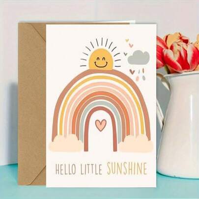 1pc Premium Birth Greeting Card With Envelope, Baby Shower Card, Hello Baby, For Girl Or Boy
