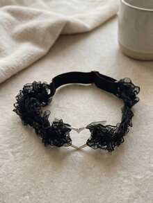 1pc Black Lace Heart Thigh Chain, Fashionable Minimalist Elegant Bridal Thigh Chain - Black - View 3