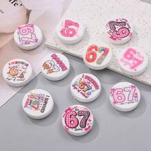 5颗学院风67印花硅胶珠，28毫米荧光粉色涂鸦图案，适合作为毕业纪念品/教师礼物/返校礼物，可用于DIY创意手链、项链、包包挂饰和其他手工项目。 - 彩色 - 查看 6