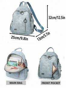 Vintage Style Minimalist Women Backpack, With Multiple Pockets And Zippers, Suitable For Daily Use, Commuting, Outdoor Activities, Can Fit Laptop, Ideal For College Students, Teenagers, Suitable For University, Business, Work, Commuting - Multicolor - View 3
