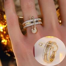 1pc Women's Three-Layer Stacked Design Cubic Zirconia Inlaid Ring, Elegant & Exquisite, Suitable For Gifts/Parties/Personal Wear - Ring - View 4
