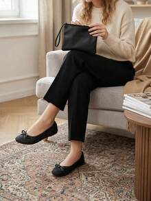 黑色亮片芭蕾平底鞋,轻盈如赤足感舞蹈鞋,蝴蝶结装饰可折叠易穿脱女士舞蹈鞋,柔软舒适女士婚礼派对时尚休闲平底鞋 - 黑色 - 查看 7