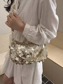 2026新款亮片小众高端手提包，女士礼品托特包单肩斜挎腋下包 - 金色 - 查看 12